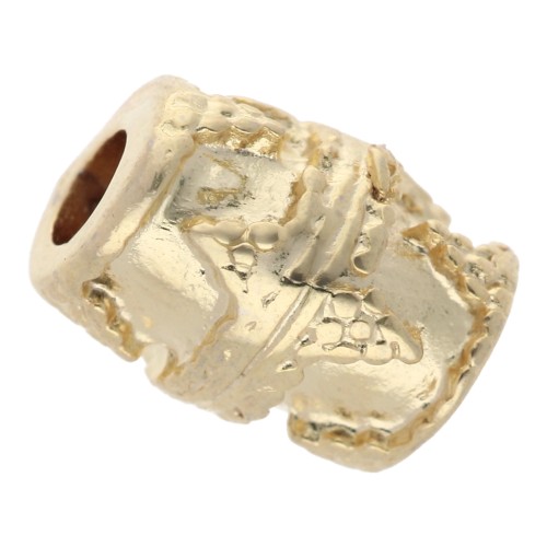 Perla tubolare lavorata 10x7,5 mm - Dorato con oro fino x1