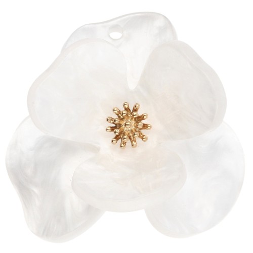 Pendenti a fiore in rilievo 40 mm in acrilico acciaio inossidabile Dorato bianco marmorizzato x2