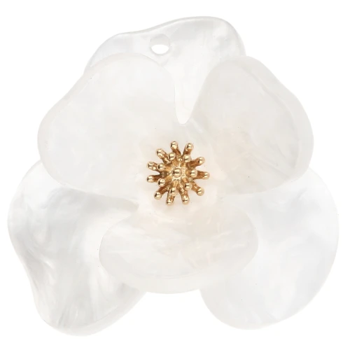Pendenti a fiore in rilievo 40 mm in acrilico acciaio inossidabile Dorato bianco marmorizzato x2
