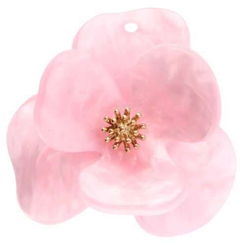 Pendenti a fiore in rilievo 40 mm Acrilico Acciaio inossidabile Dorato Rosa chiaro marmorizzato x2