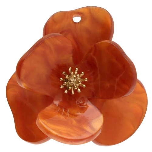 Pendenti a fiore in rilievo 40 mm in Acrilico Acciaio inossidabile Dorato Arancione marmorizzato x2