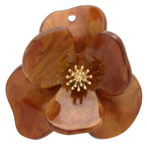 Pendenti a fiore in rilievo 40 mm Acrilico Acciaio inossidabile Dorato Marrone marmorizzato x2