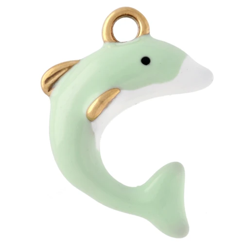 Ciondolo a forma di delfino 19x14 mm con resina epossidica - Acciaio inox 304 Dorato - Verde Acqua x1