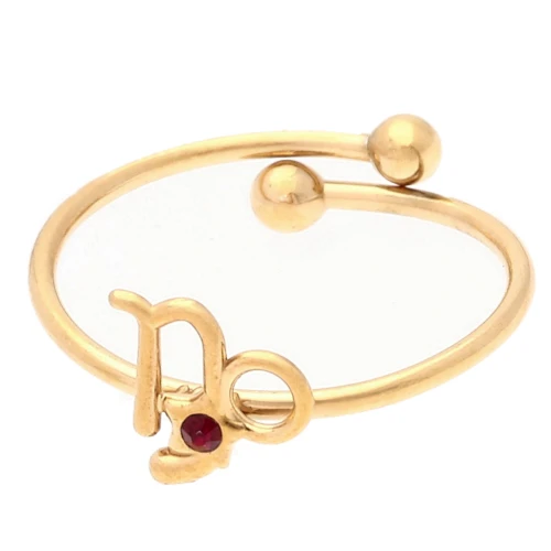 Anello regolabile segno zodiacale - Capricorno - Acciaio inossidabile Dorato 304L - Rosso x1