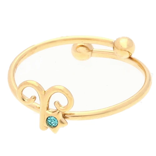 Anello regolabile segno zodiacale - Ariete - Acciaio inossidabile Dorato 304L - Acquamarina x1