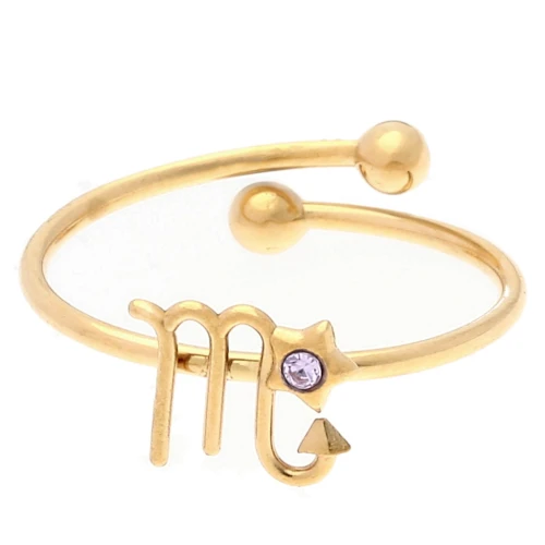 Anello regolabile segno zodiacale - Scorpione - Acciaio inossidabile 304L Dorato - Ametista chiara x1