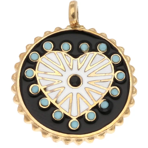 Pendente rotondo reversibile in resina epossidica e strass da 18 mm - acciaio inossidabile 304 Dorato x1