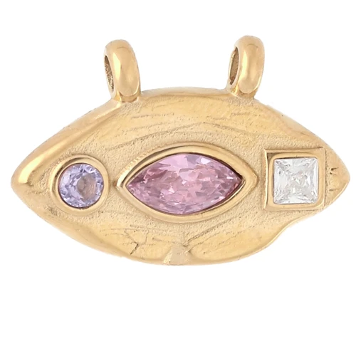 Pendente a occhio 2 anelli 15,5x23 mm con strass - Acciaio inossidabile 304 Dorato - Rosa