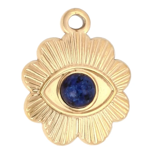 Ciondolo a fiore da 13 mm con motivo a occhio e cabochon in vetro da 4 mm Acciaio inossidabile 304, Dorato x1