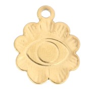 Ciondolo a fiore da 13 mm con motivo a occhio e cabochon in vetro da 4 mm Acciaio inossidabile 304, Dorato x1