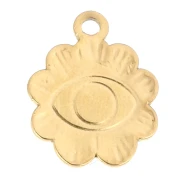 Ciondolo a fiore da 13 mm con motivo a occhio e cabochon in vetro da 4 mm Acciaio inossidabile 304, Dorato x1