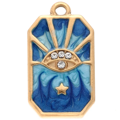 Pendente a forma di occhio rettangolare 20x11 mm in resina epossidica 304 in acciaio inossidabile Dorato Blu x1