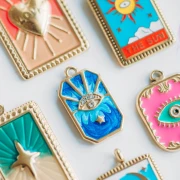 Pendente a forma di occhio rettangolare 20x11 mm in resina epossidica 304 in acciaio inossidabile Dorato Blu x1