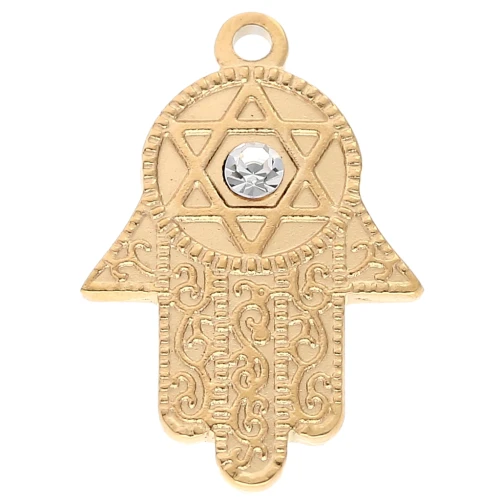 Pendente a forma di mano di Fatma con Stella di Davide 28x19 mm in acciaio inossidabile 304, placcato oro x1
