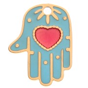 Pendente a forma di mano di Fatma 20x14 mm in resina epossidica 304 in acciaio inossidabile Rosa Blu Dorato x1