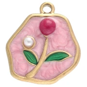 Ciondolo irregolare 15,5x14 mm con motivo floreale epossidico - Acciaio inossidabile 304 Dorato - Rosa