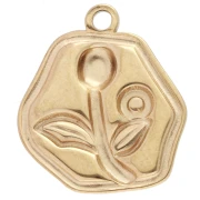 Ciondolo irregolare 15,5x14 mm con motivo floreale epossidico - Acciaio inossidabile 304 Dorato - Rosa