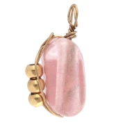 Ciondolo rettangolare 13x6 mm con gemma colorata in quarzo fragola - Acciaio inossidabile 304 Dorato