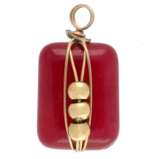 Ciondolo rettangolare 13x6 mm con pietra semipreziosa colorata (corniola) - Acciaio inossidabile 304 Dorato
