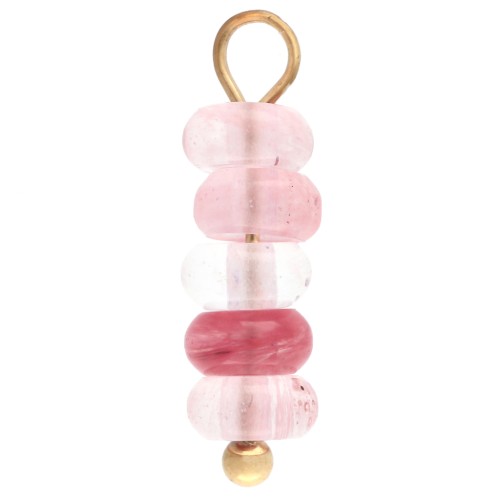 Ciondolo a dischi da 4,5 mm con gemma colorata in quarzo fragola - Acciaio inossidabile 304 Dorato