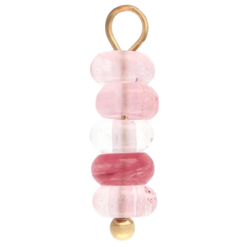 Ciondolo a dischi da 4,5 mm con gemma colorata in quarzo fragola - Acciaio inossidabile 304 Dorato