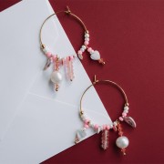 Ciondolo a dischi da 4,5 mm con gemma colorata in quarzo fragola - Acciaio inossidabile 304 Dorato