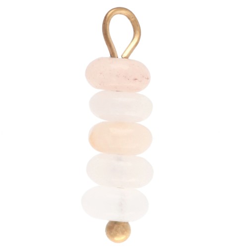 Ciondolo a dischi da 4,5 mm con pietra semipreziosa avventurina rosa - Acciaio inossidabile 304 Dorato x1