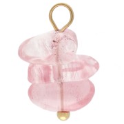 Ciondolo a forma di patatina da 16 mm con gemma colorata in quarzo fragola - Acciaio inossidabile 304 Dorato
