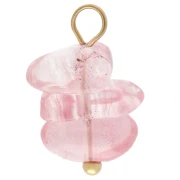 Ciondolo a forma di patatina da 16 mm con gemma colorata in quarzo fragola - Acciaio inossidabile 304 Dorato