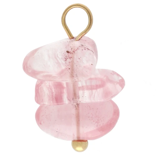 Ciondolo a forma di patatina da 16 mm con gemma colorata in quarzo fragola - Acciaio inossidabile 304 Dorato