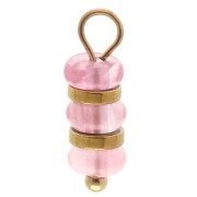 Ciondolo a dischi da 4 mm con gemma colorata (quarzo fragola) in acciaio inossidabile 304 Dorato