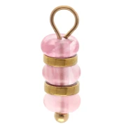 Ciondolo a dischi da 4 mm con gemma colorata (quarzo fragola) in acciaio inossidabile 304 Dorato
