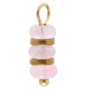 Ciondolo a dischi da 4 mm con pietra semipreziosa (quarzo rosa) - Acciaio inossidabile 304 Dorato x1