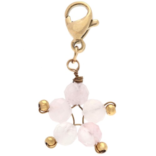 Ciondolo a forma di stella con chiusura - Acciaio inossidabile 304 Dorato - Quarzo rosa x1