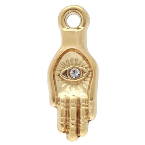 Ciondolo a mano 15x5,5 mm motivo occhi e strass - Acciaio inossidabile 304 Dorato x1