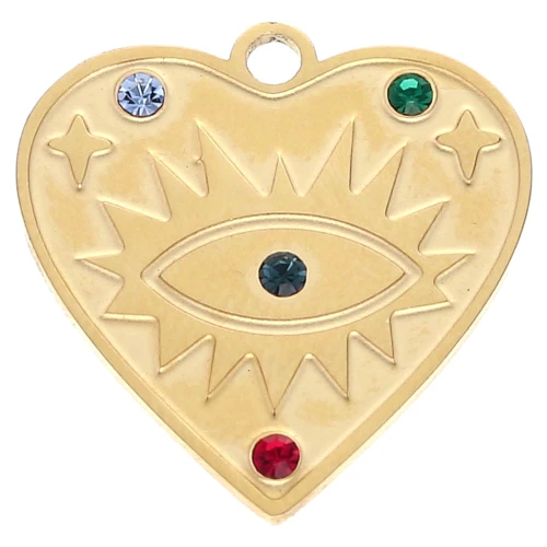 Pendente a forma di cuore e occhio da 20 mm con strass - Acciaio inossidabile 304 Dorato x1
