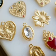 Pendente a forma di cuore e occhio da 20 mm con strass - Acciaio inossidabile 304 Dorato x1