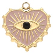 Ciondolo a cuore 16x15 mm con resina epossidica - Acciaio inossidabile 304 Dorato - Rosa x1|raw }}