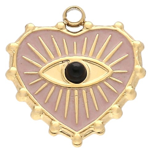 Ciondolo a cuore 16x15 mm con resina epossidica - Acciaio inossidabile 304 Dorato - Rosa x1