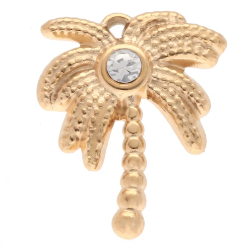 Ciondolo a forma di palma 17x13 mm con strass - Acciaio inossidabile 304 Dorato - Cristallo x1