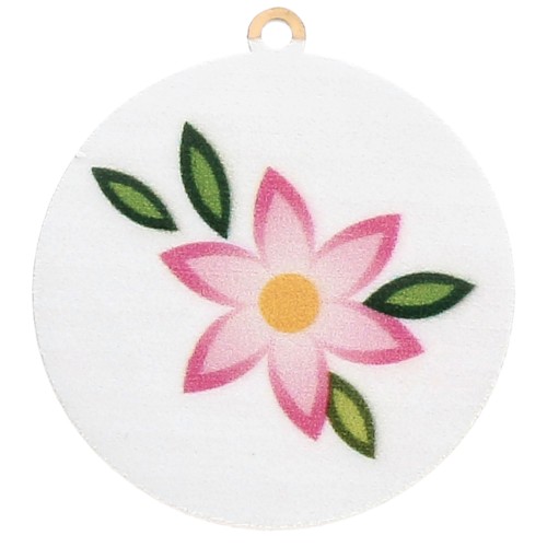 Pendente rotondo 20 mm con stampa UV - Fiore - Acciaio inossidabile 304L Dorato - Rosa - Bianco