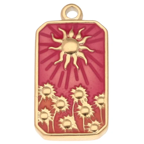 Pendente a forma di sole rettangolare 26x13 mm in resina epossidica 304 in acciaio inossidabile Dorato Arancione