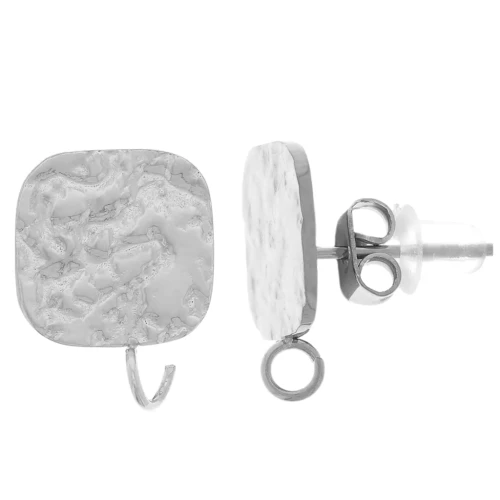 Orecchini quadrati martellati 14x10 mm - Acciaio inossidabile 316L x2
