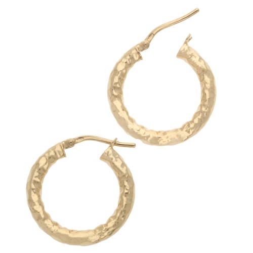 Orecchini a cerchio tondo martellato 21 mm - Filo 3 mm - Argento 925 Dorato con oro fino x2