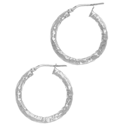 Orecchini a cerchio martellato 26 mm - Filo 3 mm - Argento 925 x2