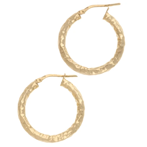 Orecchini a cerchio tondo martellato 26 mm - Filo 3 mm - Argento 925 Dorato con oro fino x2