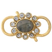 Inserto in ossidi di zirconio e pietre preziose 25x14 mm - Dorato in oro fino - Labradorite|raw }}