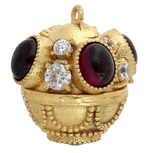 Pendente in pietra semipreziosa e CZ 17x16 mm - Dorato con oro fino - Granato x1