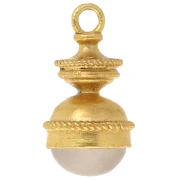 Pendente a forma di lanterna 27x14 mm in pietra semipreziosa - Quarzo rosa - Dorato con oro fino x1