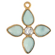 Pendente a forma di fiore 24x21 mm con imitazione di gemma e CZ - Oro fino - Aqua Calcedoine
